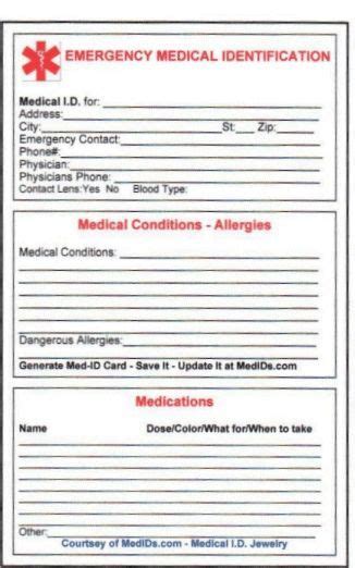printable medical id cards medical id wallet size cards medids