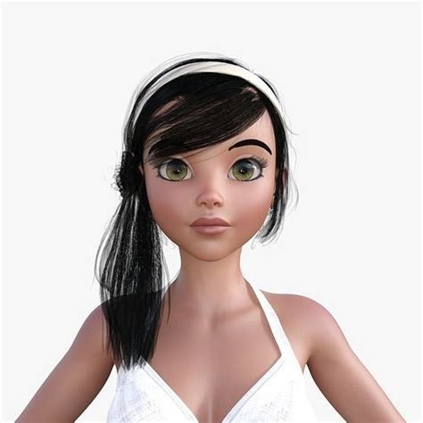 cartoon brunette girl in white dress 3d model cgtrader