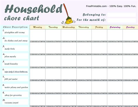 customizable  printable chore charts