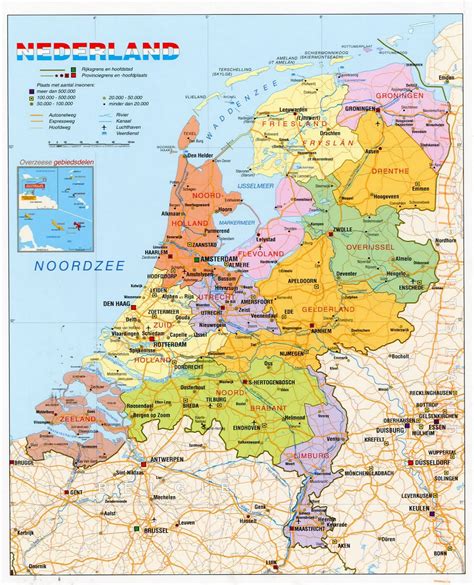 detailed political  administrative map  netherlands  roads cities  airports