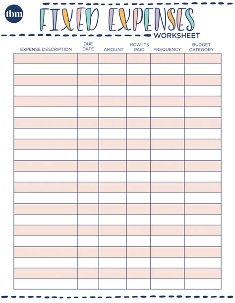 fixed expenses worksheet   budget mom