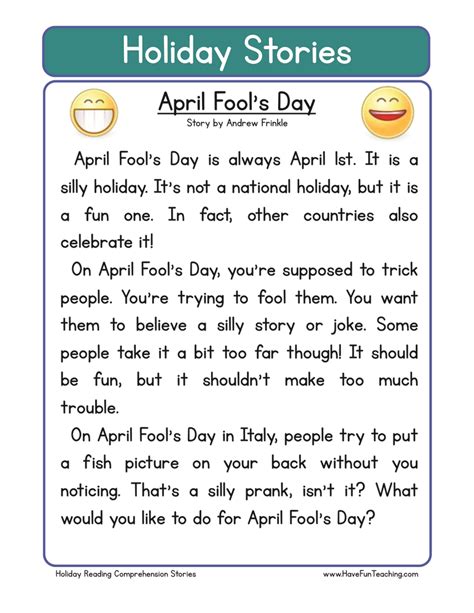 april fools day reading comprehension worksheet  fun teaching