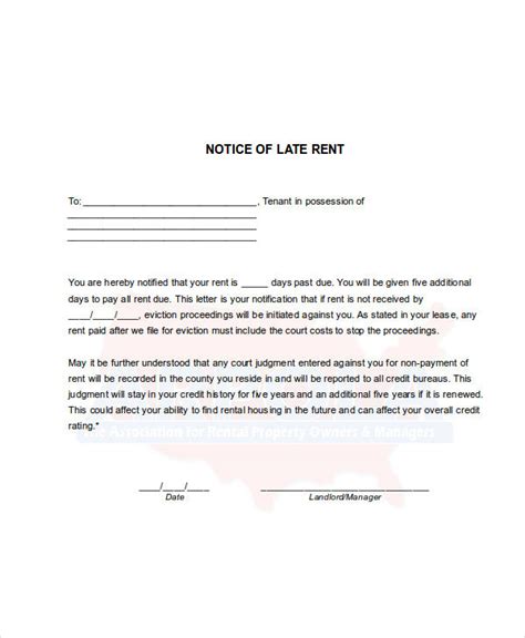 late rent notice  examples format  examples