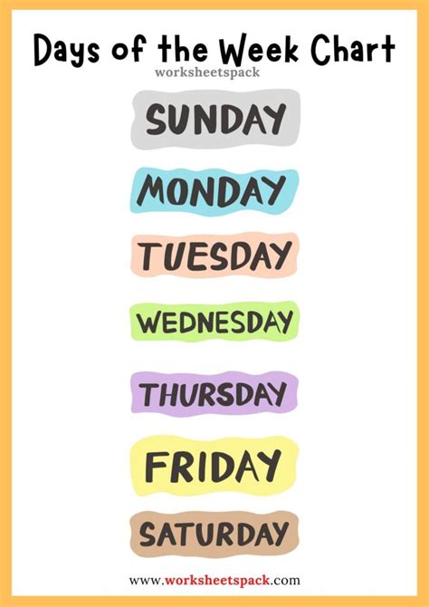 days   week chart  printable worksheetspack