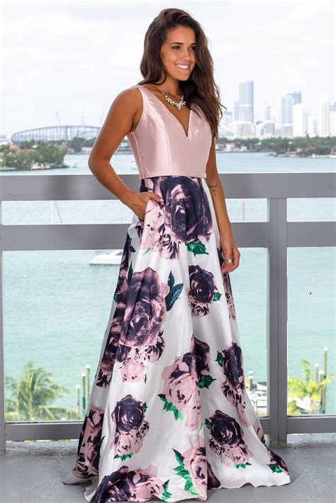Blush Floral Maxi Dress With Pockets Formal Dresses – Saved By The Dress