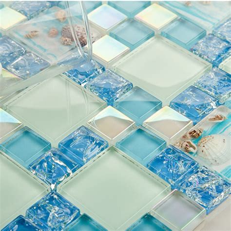 Cracked Blue Glass Mosaic Mediterranean Style Resin With Conch Shell