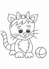 Coloring Cat Pages Cute Ball Printable Cats Color Kids Colouring Kitten Kittens Kitty Gato sketch template