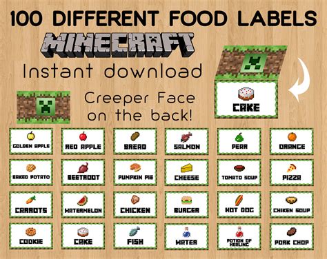minecraft food labels  printables