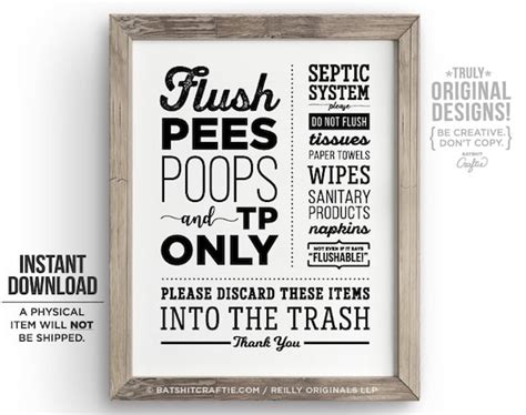 septic system sign printable bathroom sensitive plumbing flush etsy