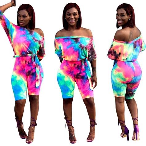 Streetwear Summer Tie Dye Skinny Sexy Jumpsuit Women Overalls Long