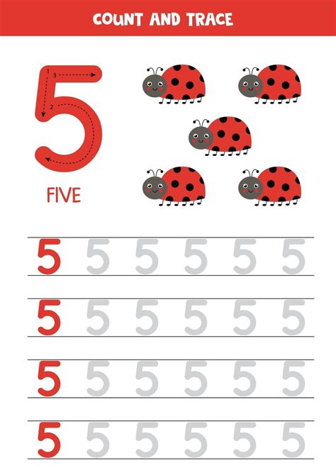 tracing numbers worksheet  cute ladybugs trace number