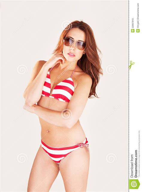 redhead model wearing bikini and sunglasses stock image image of white leisure 22667613