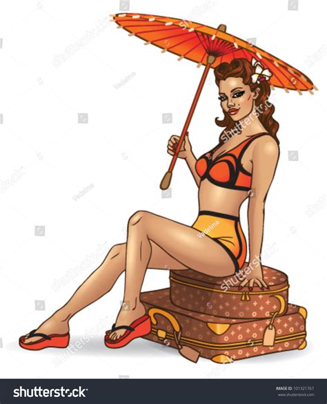 Hot Retro Pinup Girl Wearing Swimsuit Stock Vector