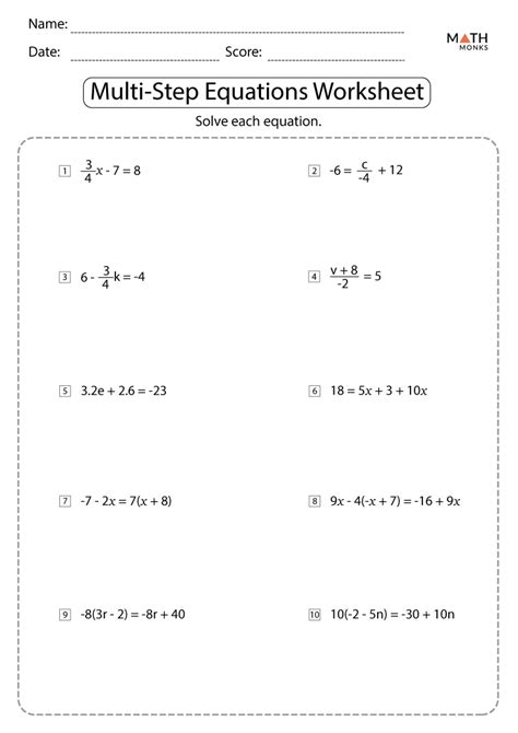 solving multi step equations worksheet worksheet  pre school