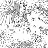 Coloring Asian Pages Women Oriental Sheets sketch template