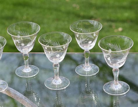 Vintage Etched Wine Cordial Glasses Set Of 6 3 Oz After Dinner Drink