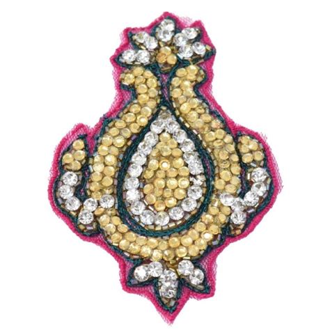 Ornate Embellished Indian Sari Fabric Applique Junk Journal Patch