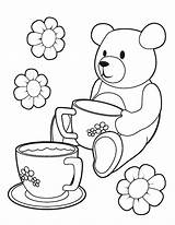 Coloring Tea Party Pages Teddy Printable Picnic Princess Colouring Bear Bears Color Template Teaparty Print Girls Clipart Birthday Clip Popular sketch template