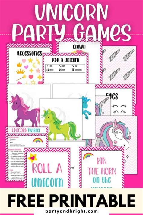 printable unicorn games  parties kids  love