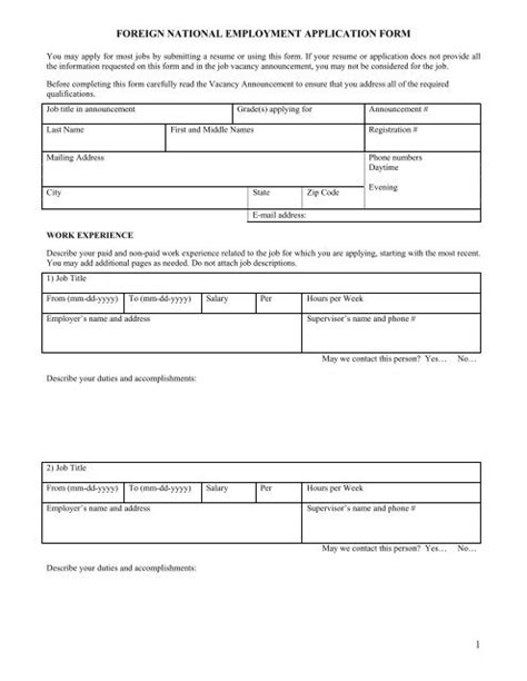 foreign national employment application form embassy
