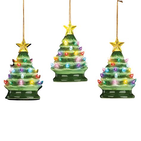 led lighted ceramic retro tree ornaments set of 3 nostalgic retro