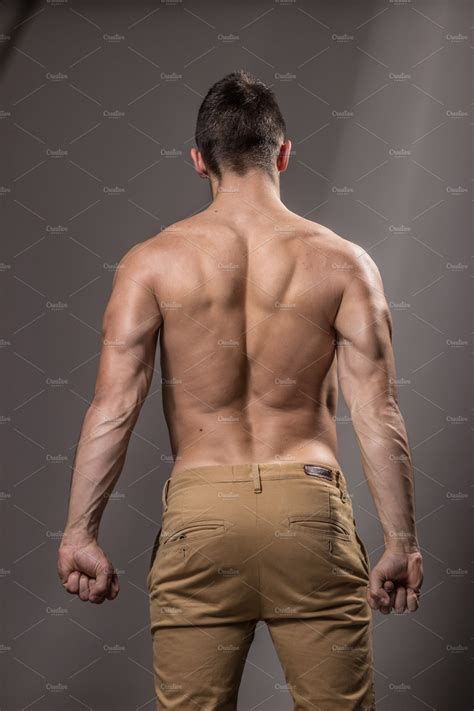 bodybuilder  rear view muscles high quality sports stock