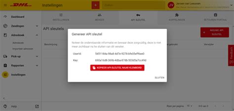 dhl parcel dhp   create  api key nshift