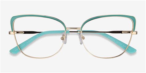 marina cat eye aqua gold glasses for women eyebuydirect