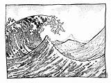 Wave Great Drawing Hokusai Kanagawa Off sketch template