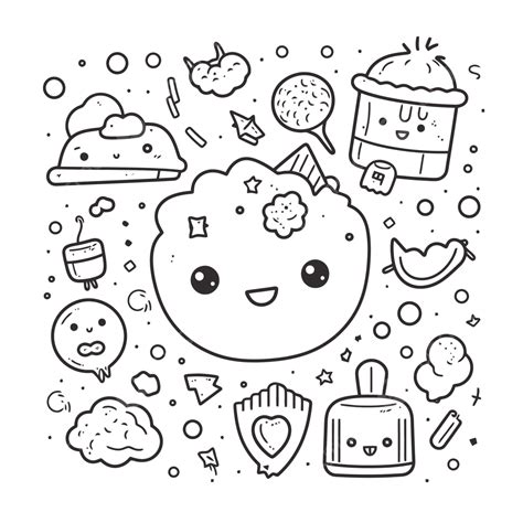 black  white image   squishy kawaii coloring page