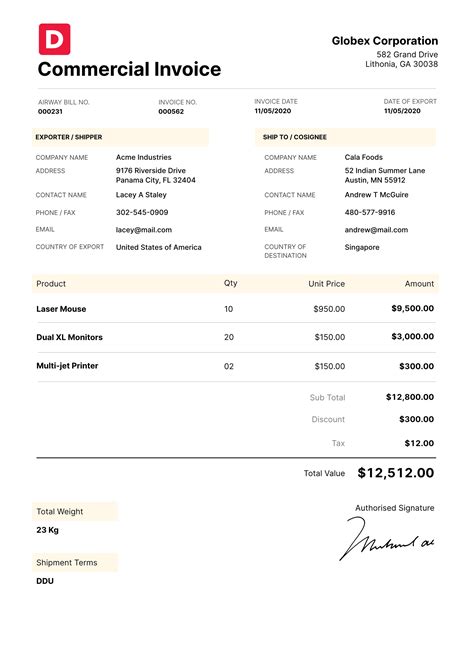 invoice definition examples  business