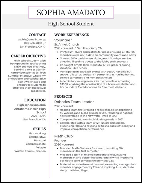 high school student resume   work experience  aimglo