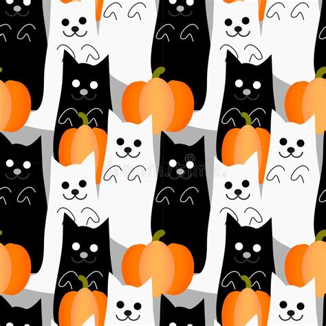 cute black cat and halloween pumpkin seamless pattern