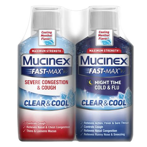 mucinex fast max severe congestion cough clear cool liquid  mucinex fast max night time