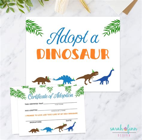 adopt  dinosaur printable sign  certificate boy modern dino