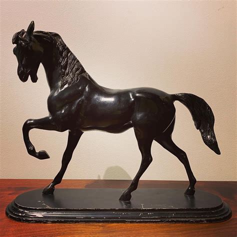 sold vintage majestic bronze horse sculpture   metal base