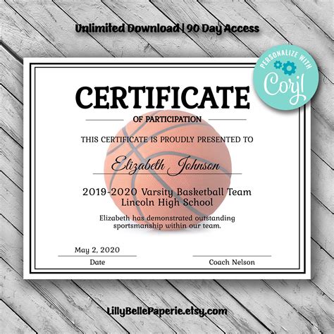 basketball certificate certificate templates printable certificates