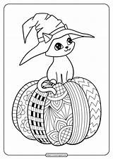 Coloring Pages Cat Halloween Witch Pumpkin Hat Book Cute Doodle Adults Kitten Vector Whatsapp Tweet Email Shutterstock sketch template
