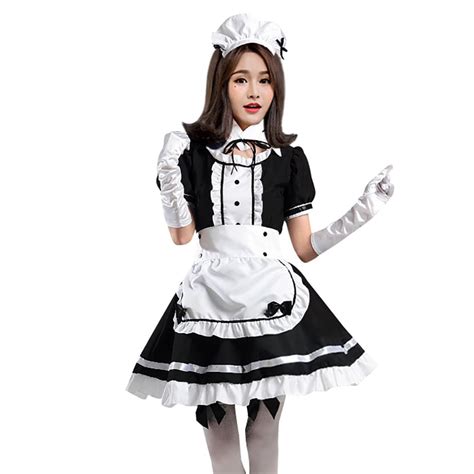 adult japnese maid costume cute girl classic black white apron maid