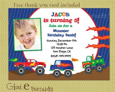 monster truck birthday invitations ideas monster truck