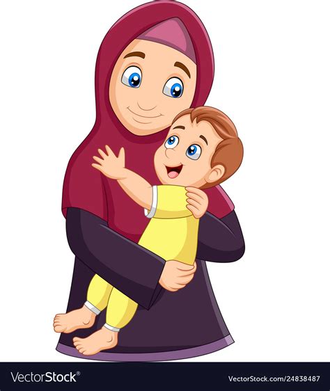 Muslim Mother Hugging Her Son Royalty Free Vector Image