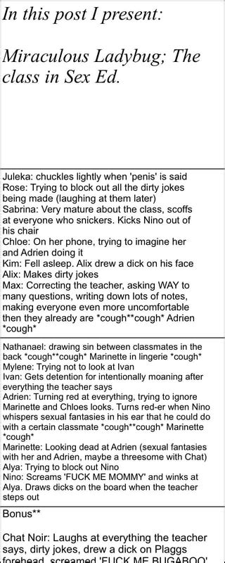 in this post i present miraculous ladybug the class in sex ed juleka