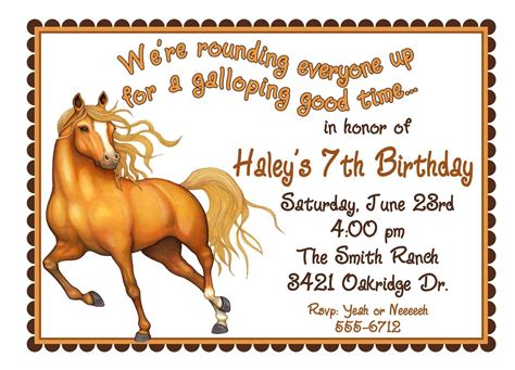 printable horse birthday invitations invitations design