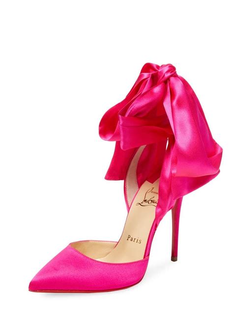 Christian Louboutin Hot Pink Satin Bow Evening Sandals Pumps Heels At