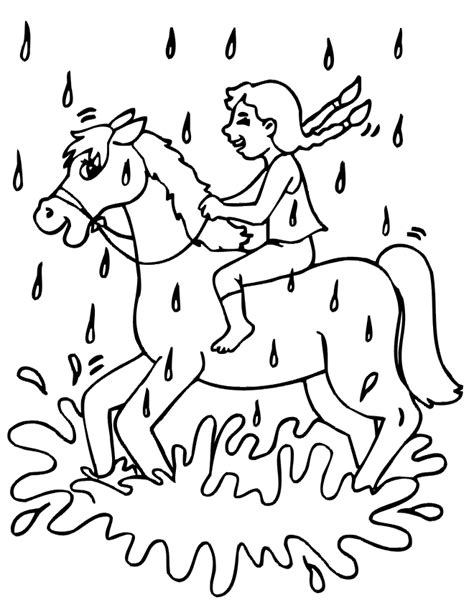 girl riding  horse coloring page riding   rain