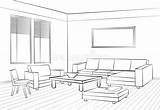 Room Interior Sketch Living Furniture Drawing Table Conc Sofa Hand Illustration sketch template