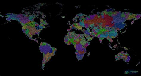 global watersheds  waterways captured  vibrant colorized maps archdaily