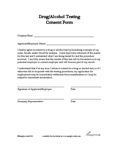 drug testing consent form edit  print  document
