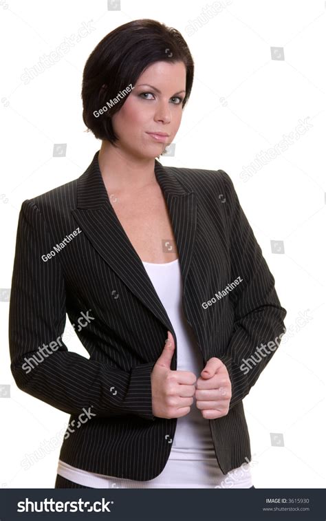 Attractive Serious Short Haired Brunette Woman In Professional Business