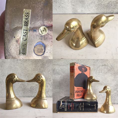 pair  vintage brass duck bookends midcentury brass decor hunter gift library decor